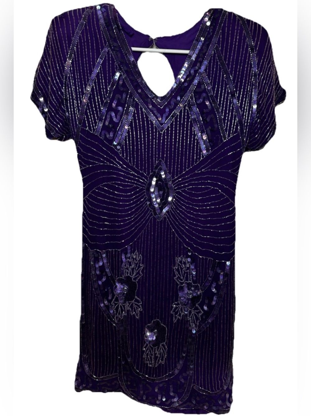 Scala Vintage Purple Sequin SilkBeaded Art Deco Flapper Mini Dress - Picture 1 of 10